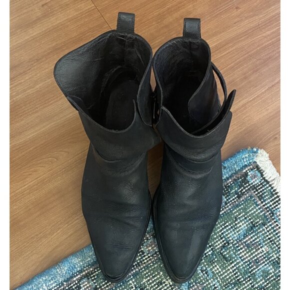 ALL SAINTS Pointy Toe Leather Boot Women 39 Slip On Harness black 9 8.5 - Picture 7 of 8